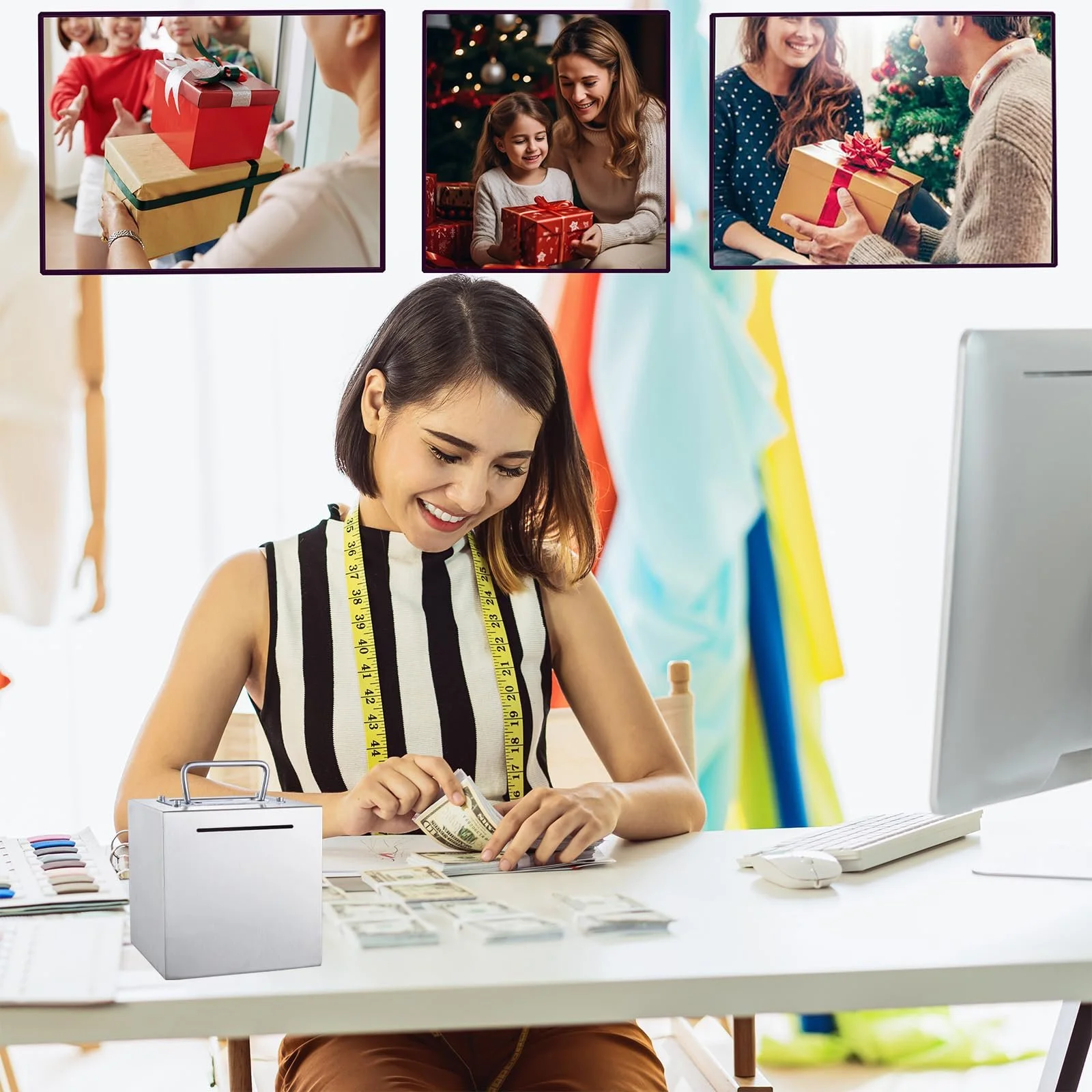 Скарбничка-сейф Велика з нержавіючої сталі з ручкою, фото №6