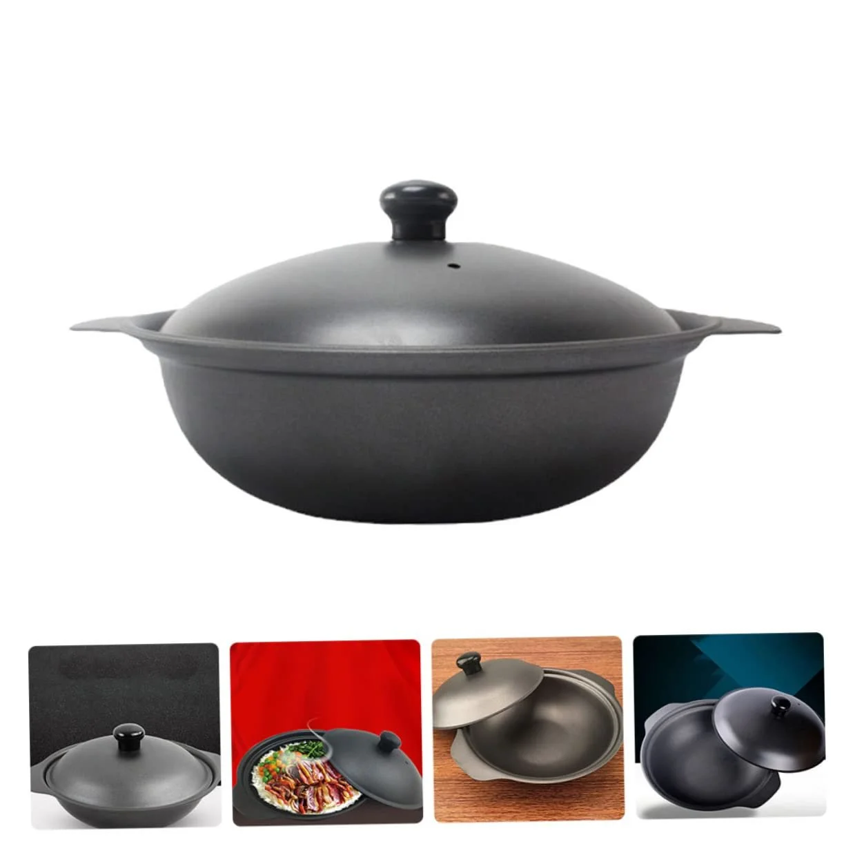 Кастрюля VALICLUD чугунная с крышкой прочная термостойкая эргономичная для тушения курицы и риса, фото №4