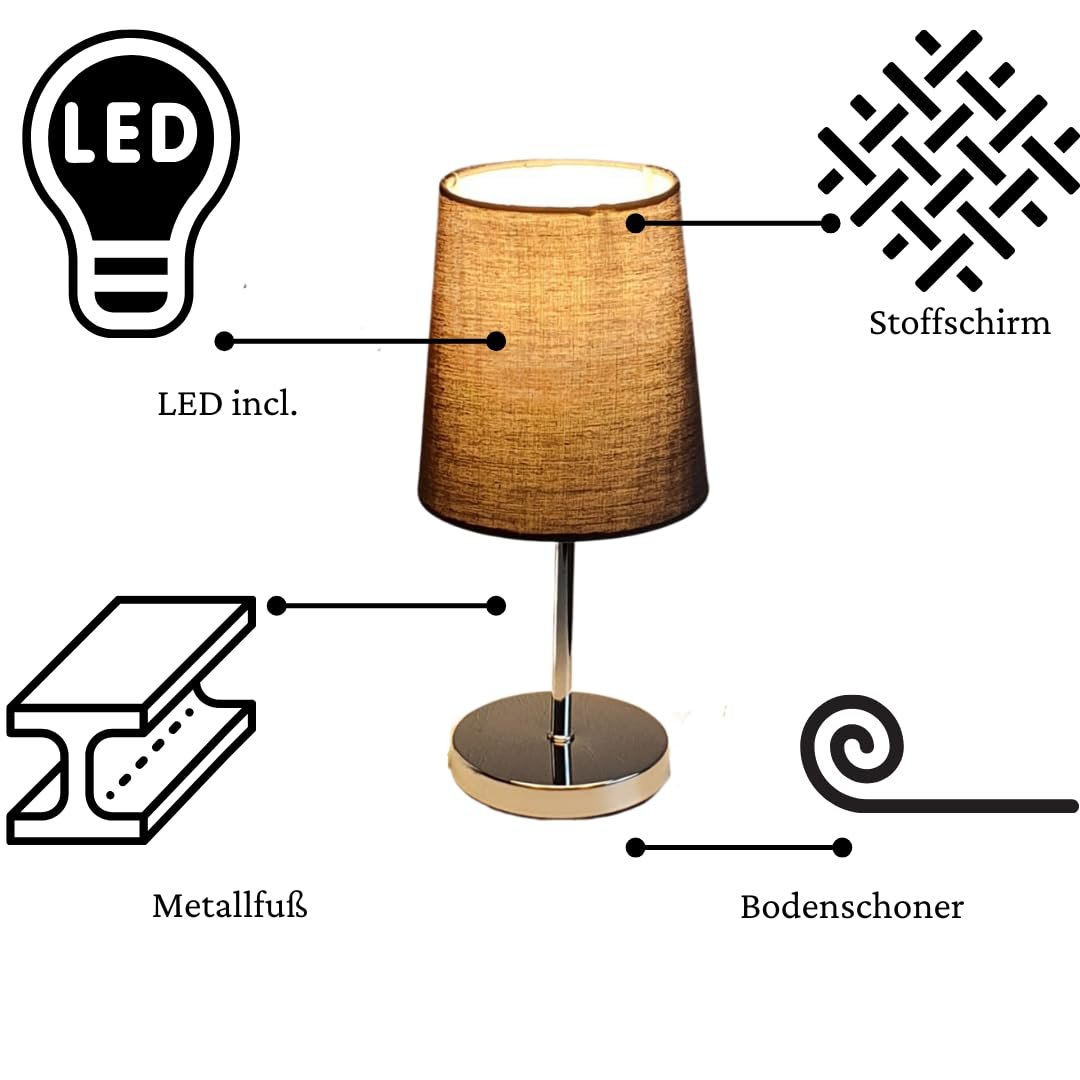 Настольная лампа LED 27.5 см 3 Вт Тканевый абажур Серая коническая, фото №3