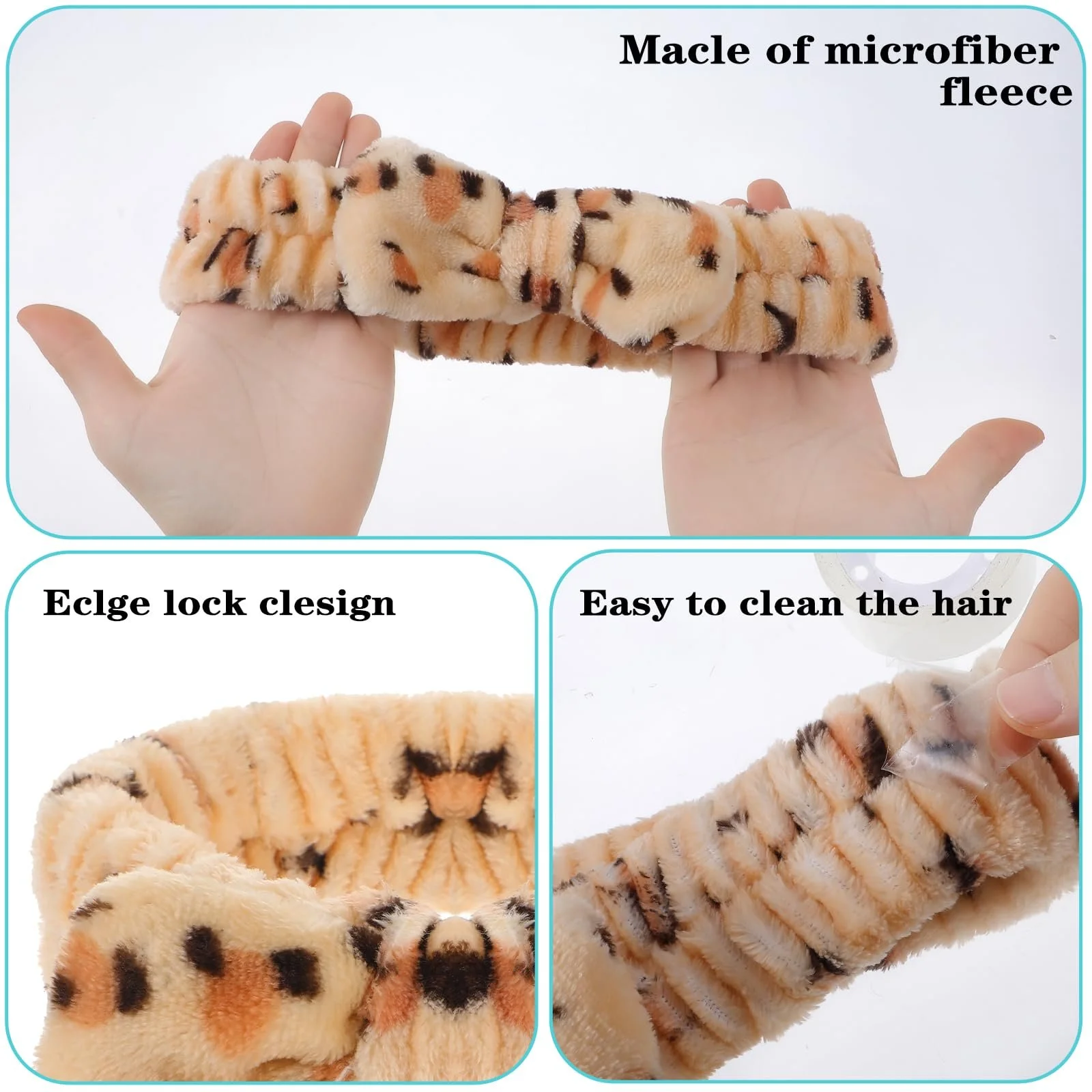 Пов'язка на голову для спа Leopard для вмивання обличчя, макіяжу, фото №7