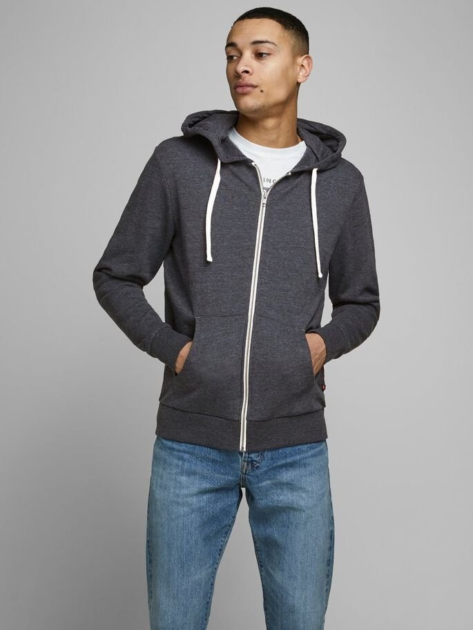 Світшот JJEHOLMEN SWEAT ZIP HOOD NOOS 12136884-Dark Grey Melange-Fit:REG FIT Jack&Jones Темно-сірий M, фото №1