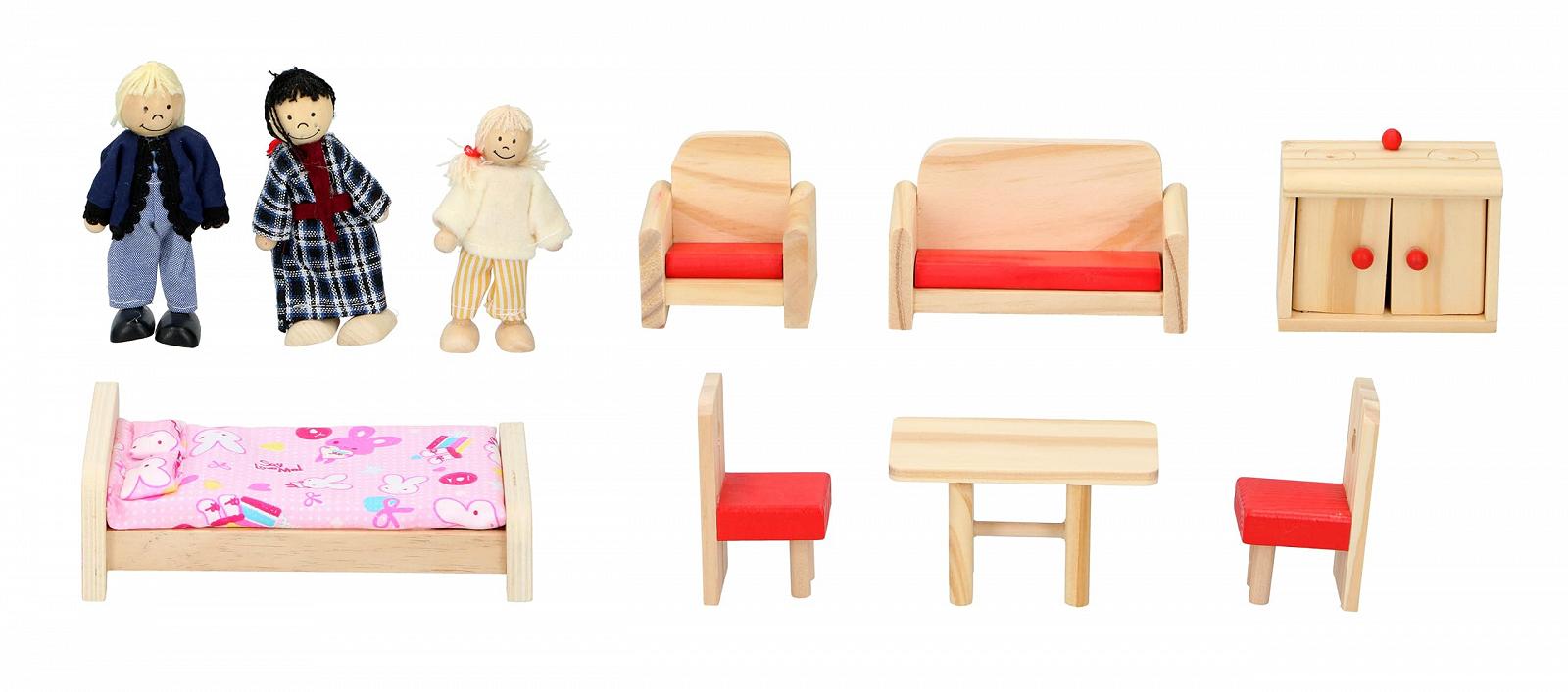 Ігровий будинок для ляльок 40 x 35 см з фігурками та меблями з натурального дерева, фото №6