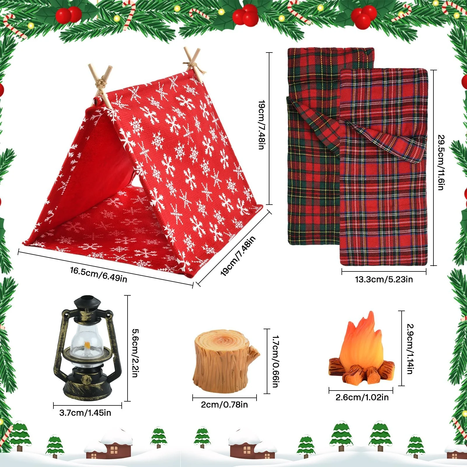 Набор Gnome Accessories рождественских эльфов аксессуары для кукол рождественские эльфы аксессуары рождественский спальный мешок миниатюрная палатка мини керосиновая лампа мини куча дров мини дерево, фото №3