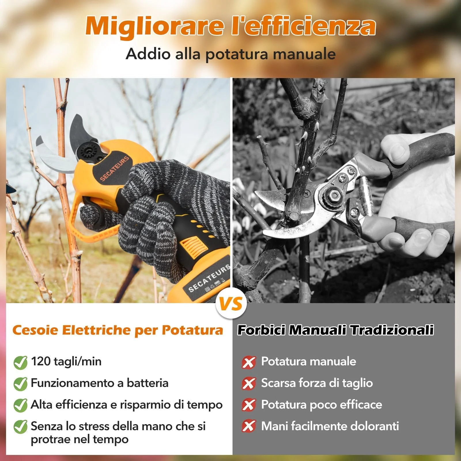 Секатор Vothen електричний 40 мм з двома батареями 21V/2000mAh жовтий, фото №5