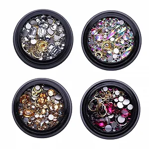 Украшения для ногтей Стразы FRCOLOR 4 коробки, украшения для ногтей, металлические кольца в форме гвоздей, маленькая черная бутылка - Фото 1