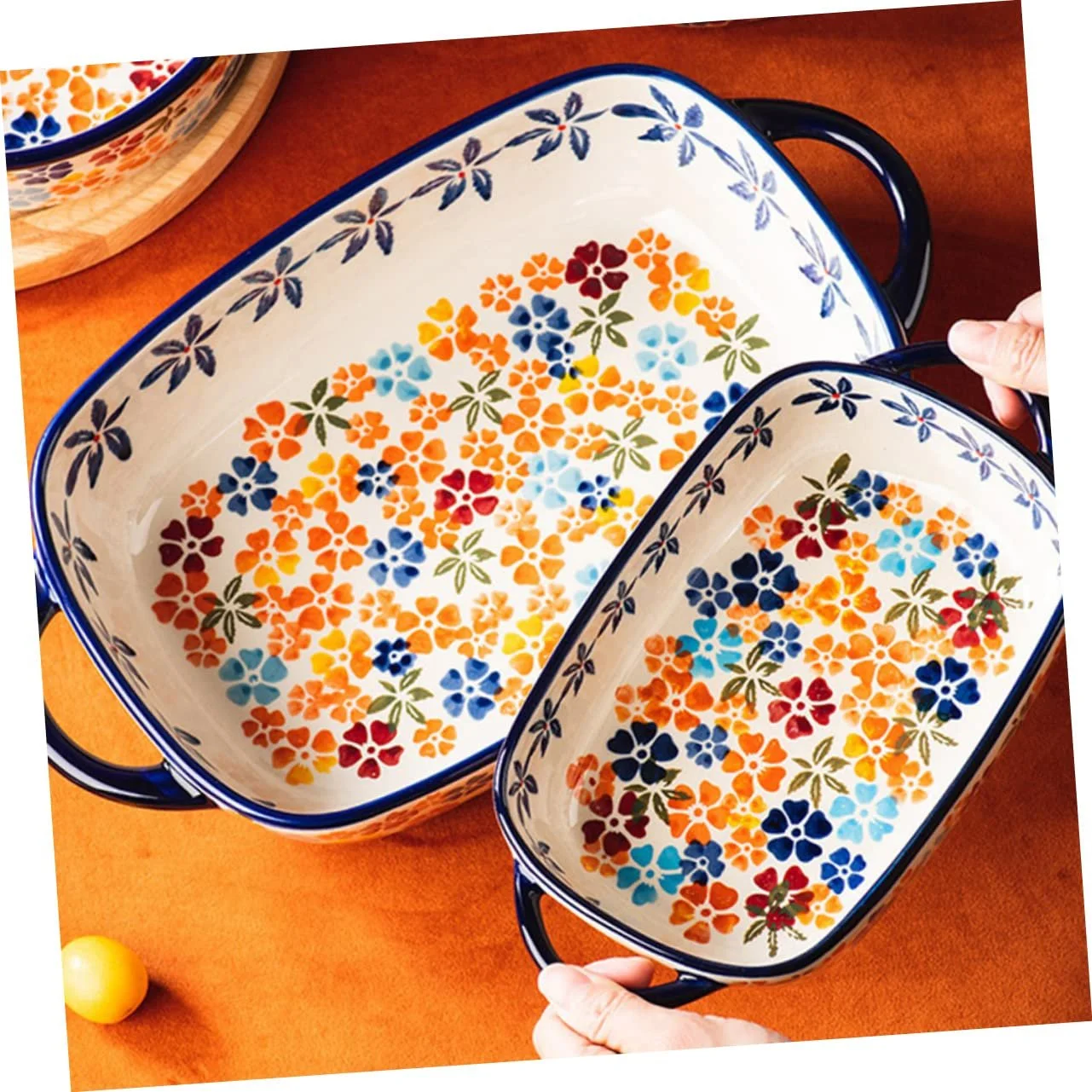 Керамічне деко LIFKOME з двома ручками універсальне для духовки та мікрохвильової печі для лазаньї та рису, фото №6 Керамічне деко LIFKOME з двома ручками універсальне для духовки та мікрохвильової печі для лазаньї та рису, фото №6