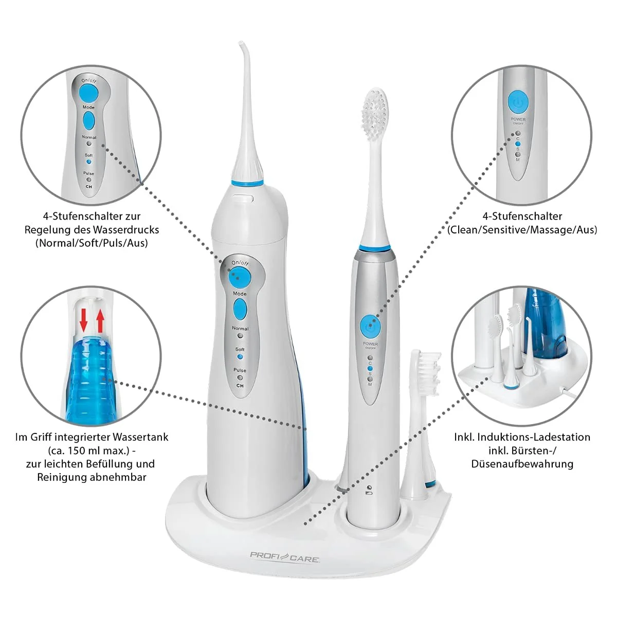 Стоматологический центр ProfiCare PC-DC 3031 звуковая зубная щетка и ирригатор 6 насадок, фото №5