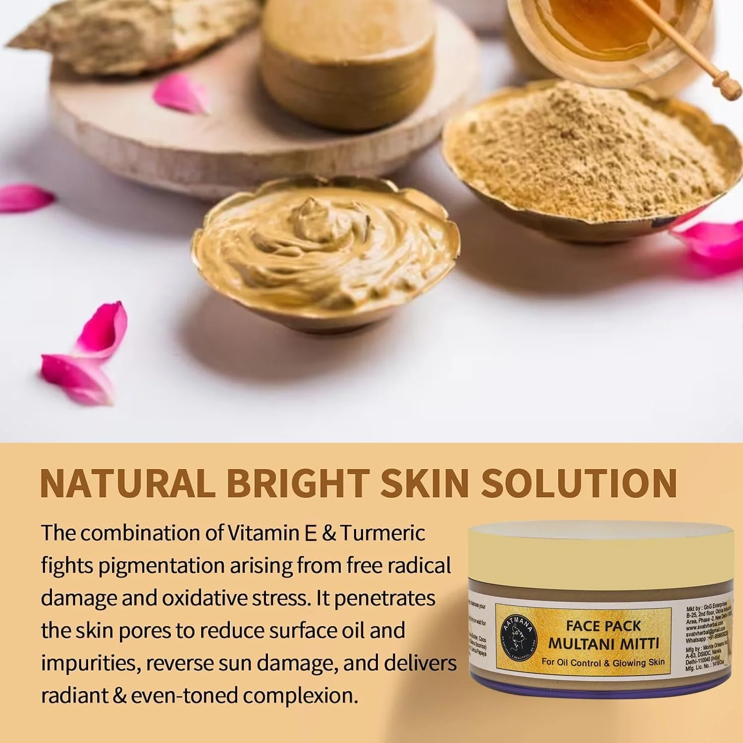 Маска для лица AATMANA Indian Healing Clay | Укрепление кожи | Натуральный уход за кожей, подтягивает кожу для улучшения цвета лица - 250 грамм, фото №2