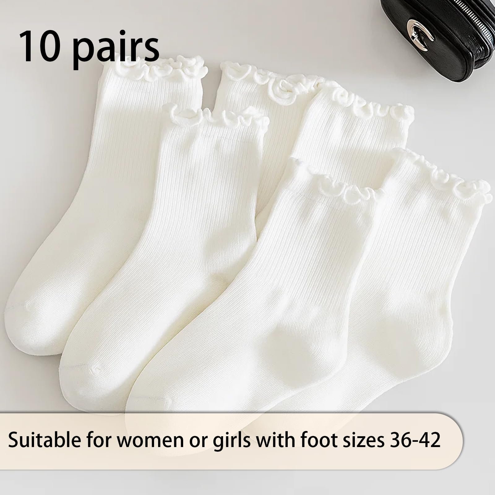 Носки с рюшами женские, 10 пар, Белый, 36-42, фото №2