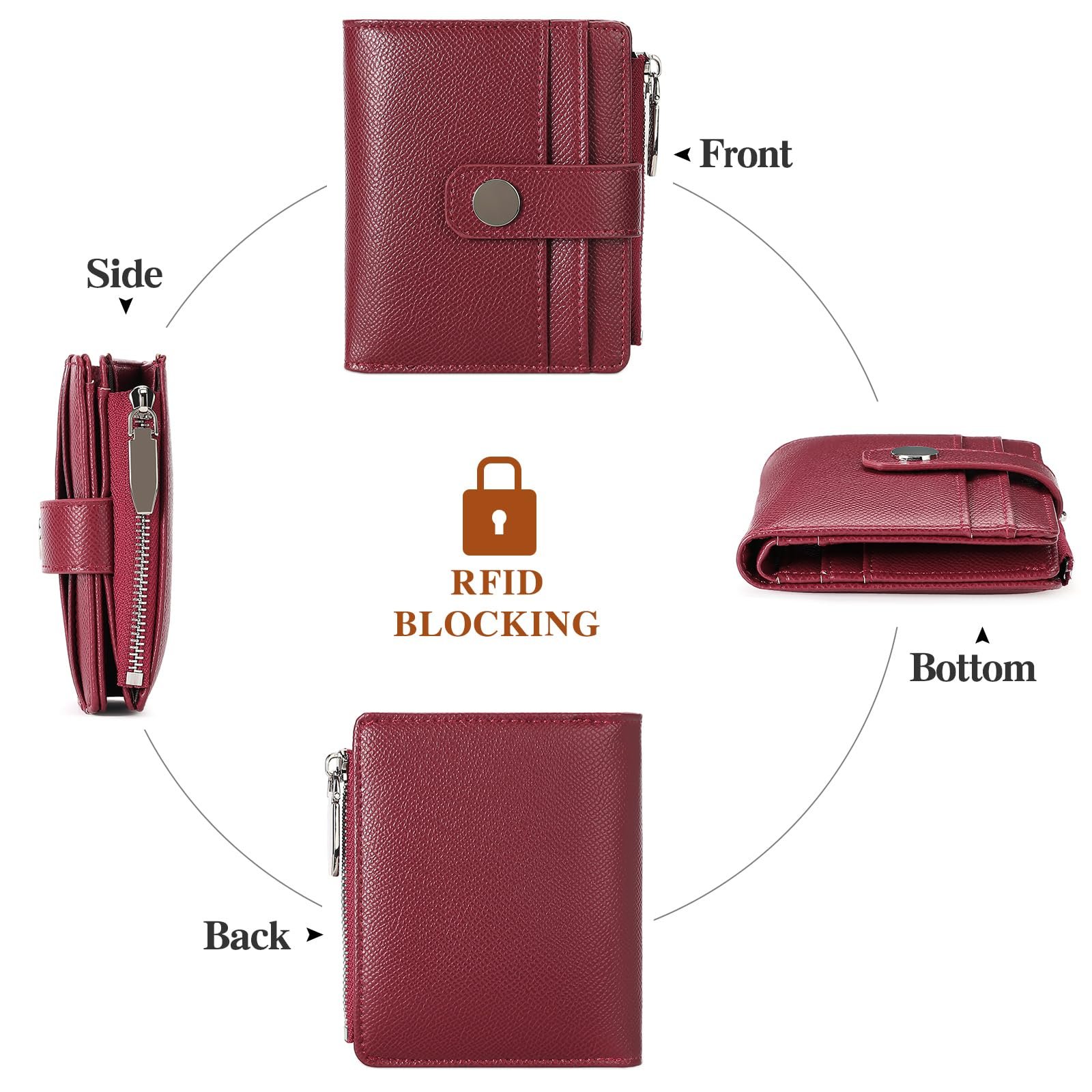 Кошелек Женский Маленький FALAN MULE RFID-защита на молнии для монет, красный, Классический, фото №4