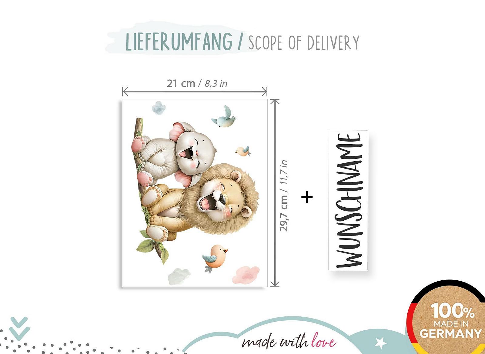 Наклейка на дверь Little Deco DL5062 Lion & Elephant с именем 36 x 28 см, фото №4