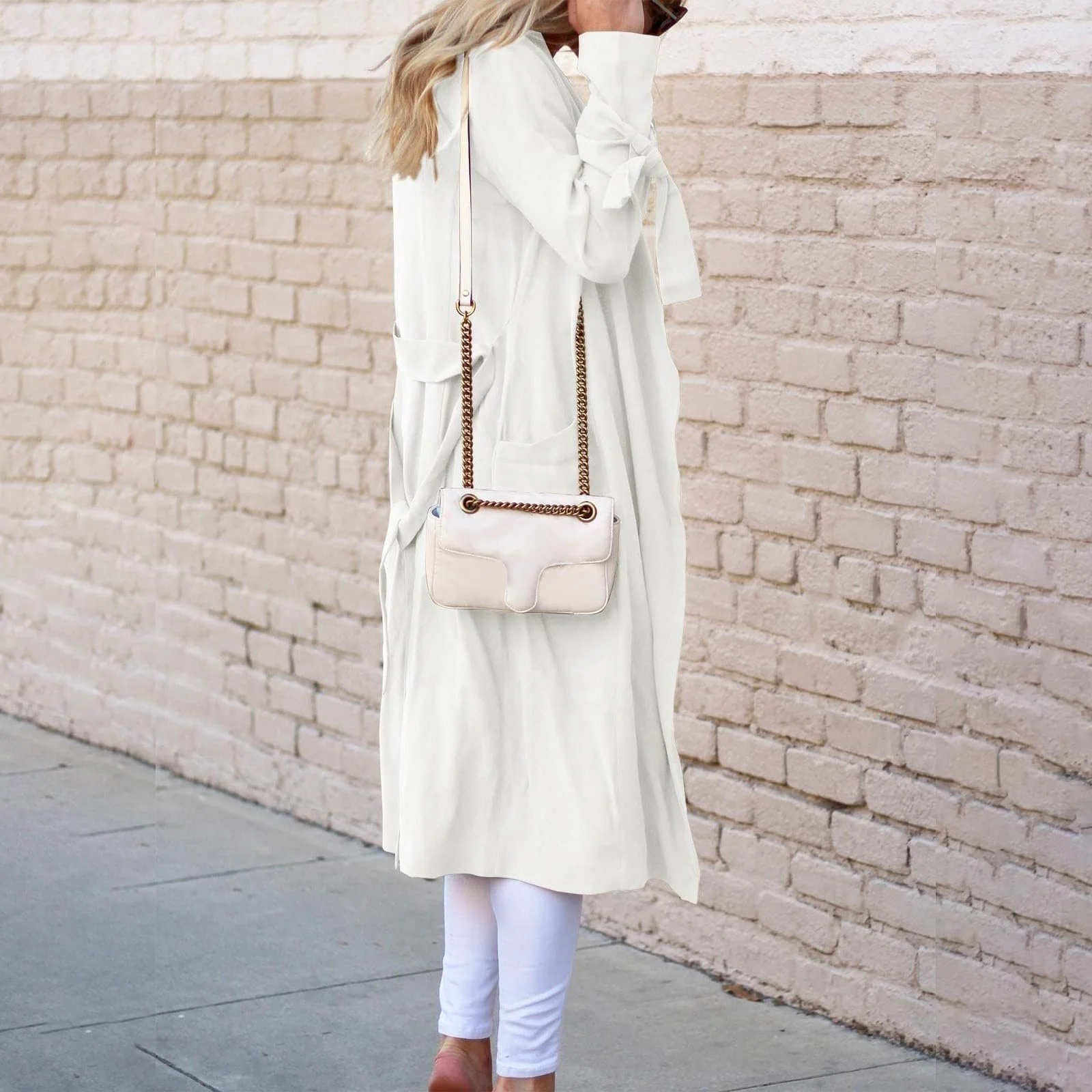 Тренч Жіночий Довгий Прямий Вільного Крою з Кишенями Вітрозахисний з Поясом, фото №3 Тренч Жіночий Довгий Прямий Вільного Крою з Кишенями Вітрозахисний з Поясом, фото №3