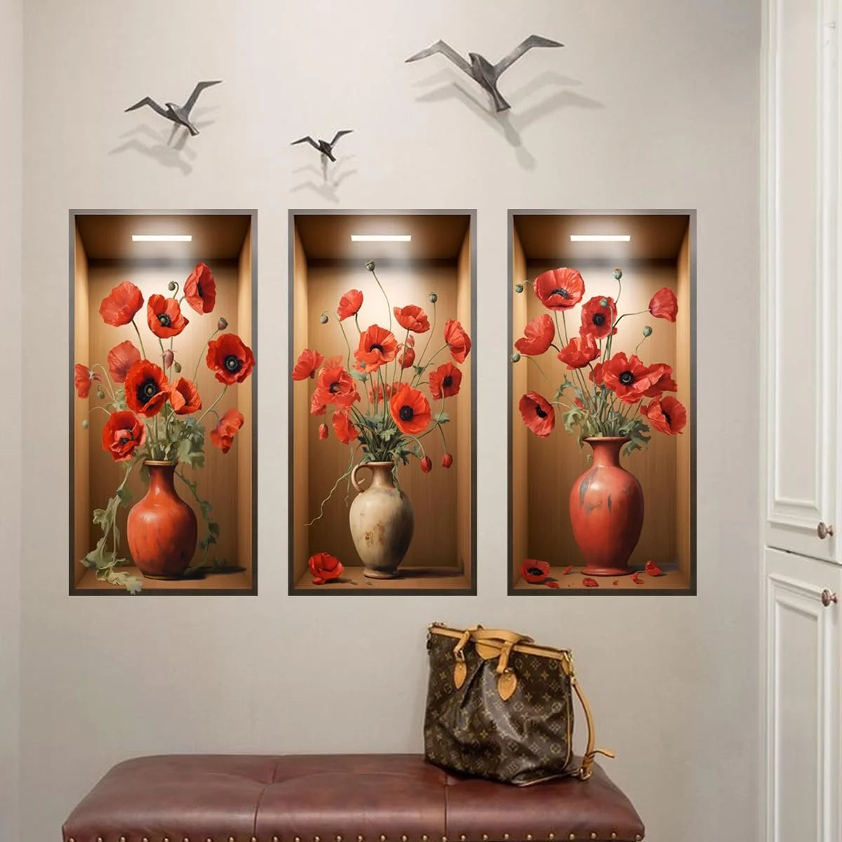 Наклейка на стіну Runtoo 3D ефект Квіти Мак Червона, фото №3