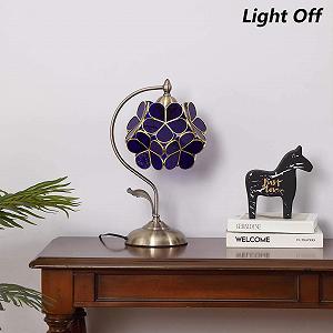 Настільна лампа Bieye Tiffany Style Вітражне скло Пелюстка Латунна основа 8" Вишневий цвіт Синя synthetic.ua - Фото 1