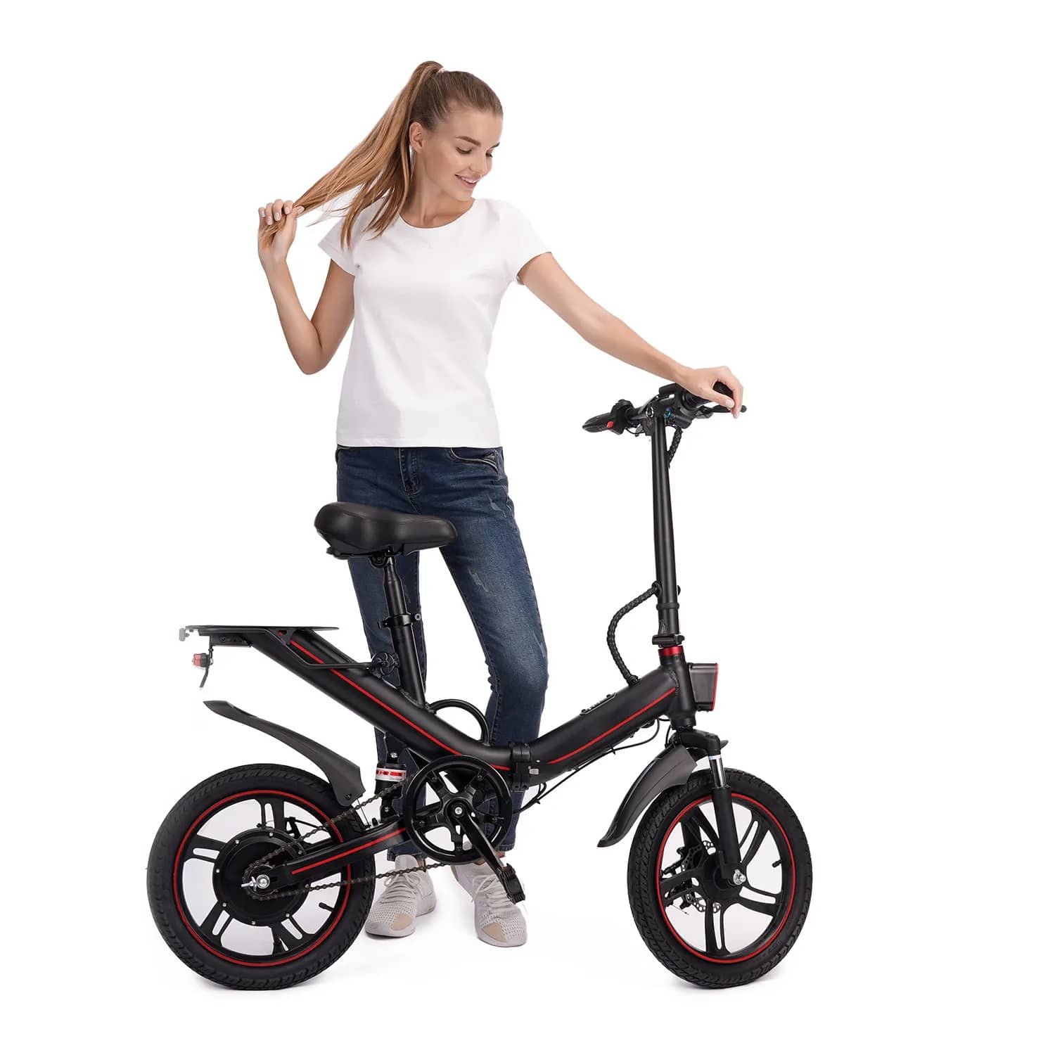 Складаний міський електровелосипед OUXI V5, 400Вт, 14”, макс. швидкість 25 км/год, запас ходу 70 км, чорний, фото №5
