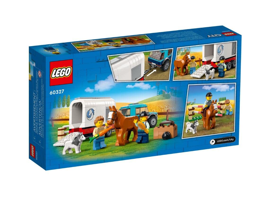 Конструктор LEGO City 60327 Horse Transporter Игровой набор для детей с игрушечным внедорожником, прицепом для лошади, препятствиями, 2 минифигурками, лошадь с седлом и фигурка собаки, 196 деталей, 5+, фото №5