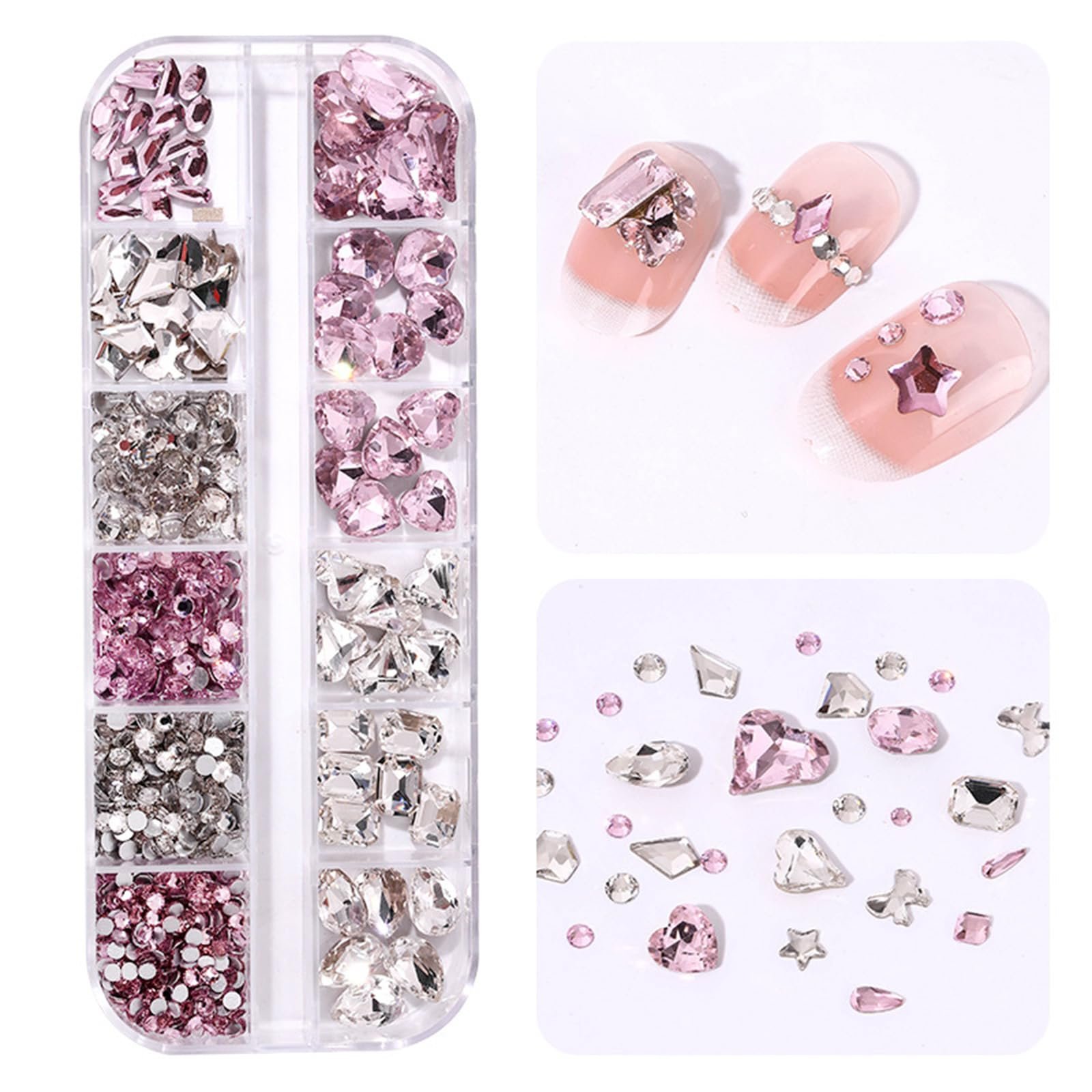 Набор страз для ногтей Jemora 12 ячеек, фигурные стразы, острые стразы, комбинированный набор, набор страз для ногтей своими руками, фото №5