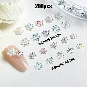 Украшения для ногтей Снежинки Рождественские, Набор 200 шт, 3D смоляные драгоценные камни для ногтей, Аксессуары для дизайна ногтей (Белые, 200 штук) synthetic.ua - Фото 1