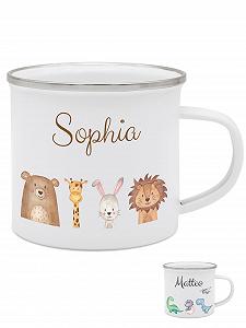 Эмалированная кружка wunderwunsch с высококачественным специальным принтом для детей - Небьющаяся, легкая и экологически чистая - Идеально подходит для дома, детского сада или кемпинга (Животные снизу) - Фото 1