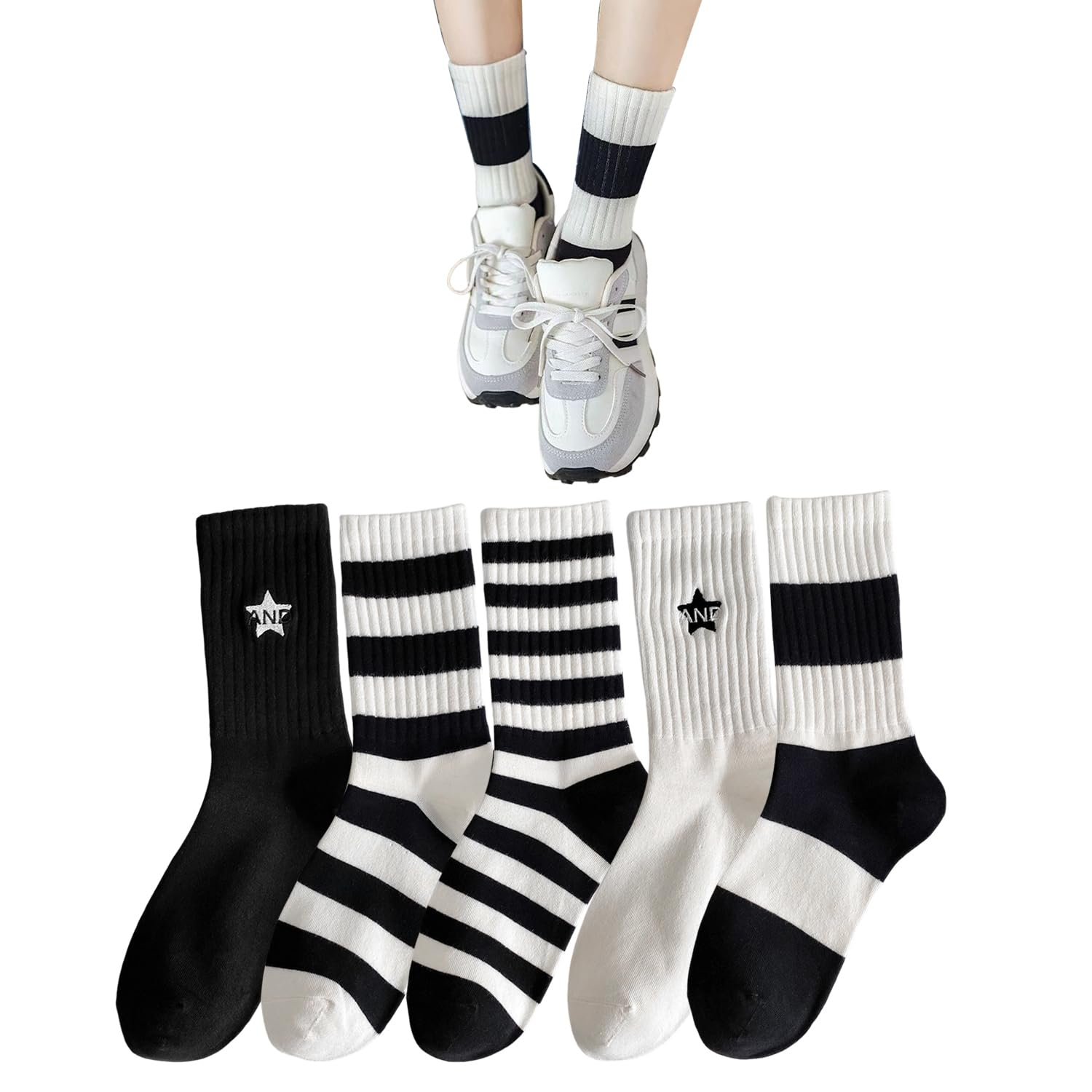 Шкарпетки Повсякденні Чорно-Білі Смугасті, 5 пар, фото №1