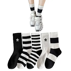 Шкарпетки Повсякденні Чорно-Білі Смугасті, 5 пар - Фото 1