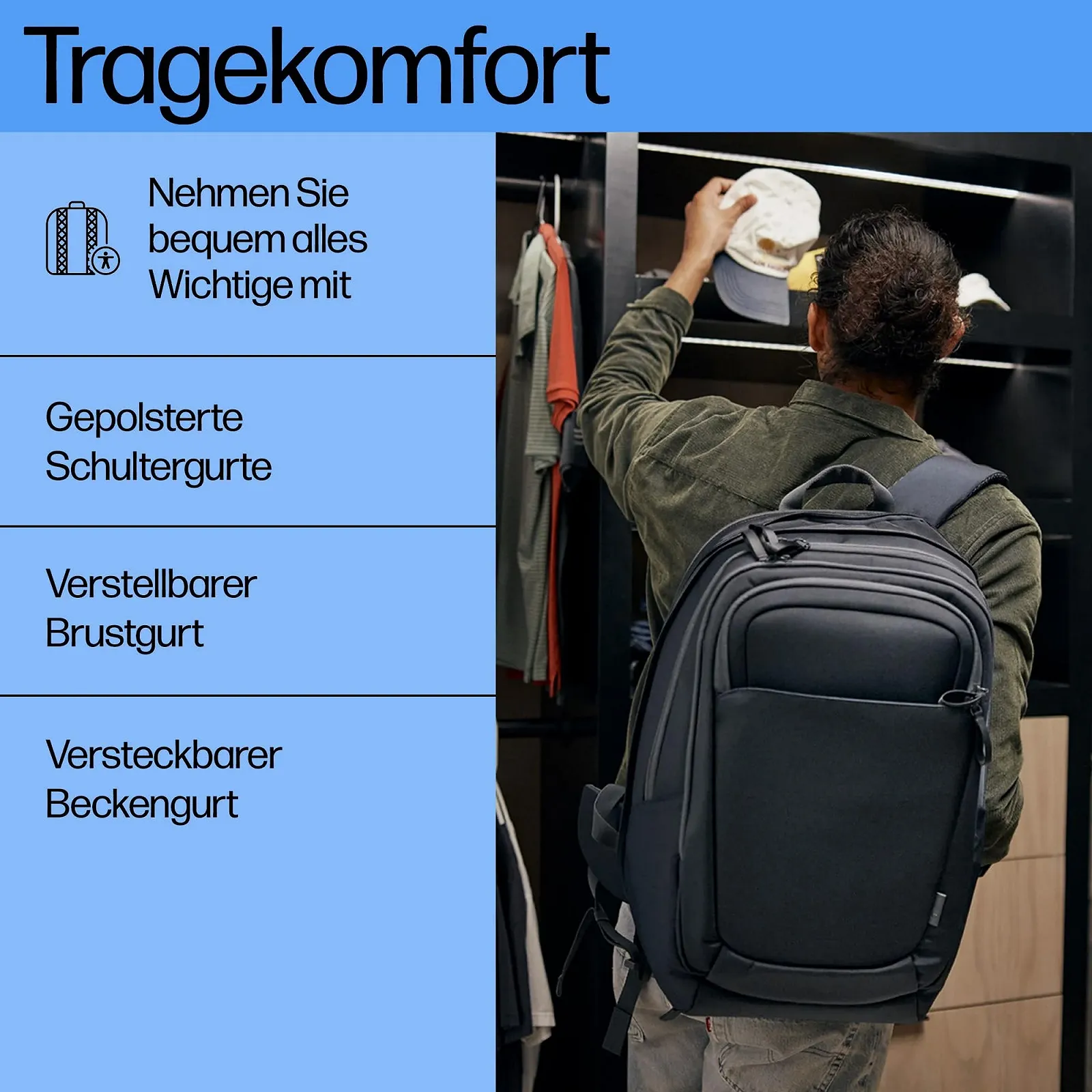 Рюкзак для ноутбука HP Travel Plus 30L 17" Водостойкий, расширяемый до 35L, с защитой RFID Blue Graphite, фото №7 Рюкзак для ноутбука HP Travel Plus 30L 17" Водостойкий, расширяемый до 35L, с защитой RFID Blue Graphite, фото №7