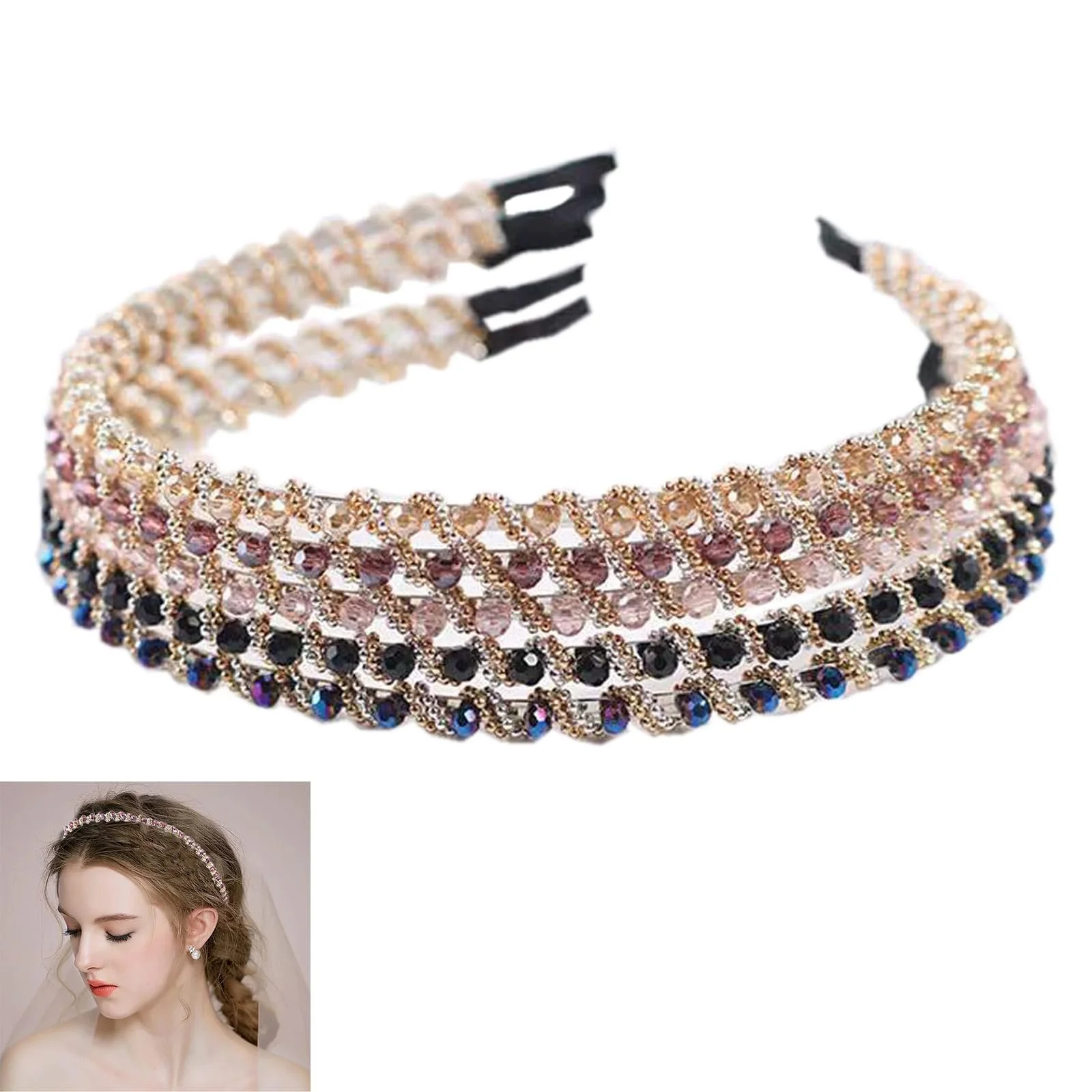 Набір обручів для волосся з кристалами, 5 шт., фото №1 Набір обручів для волосся з кристалами, 5 шт., фото №1