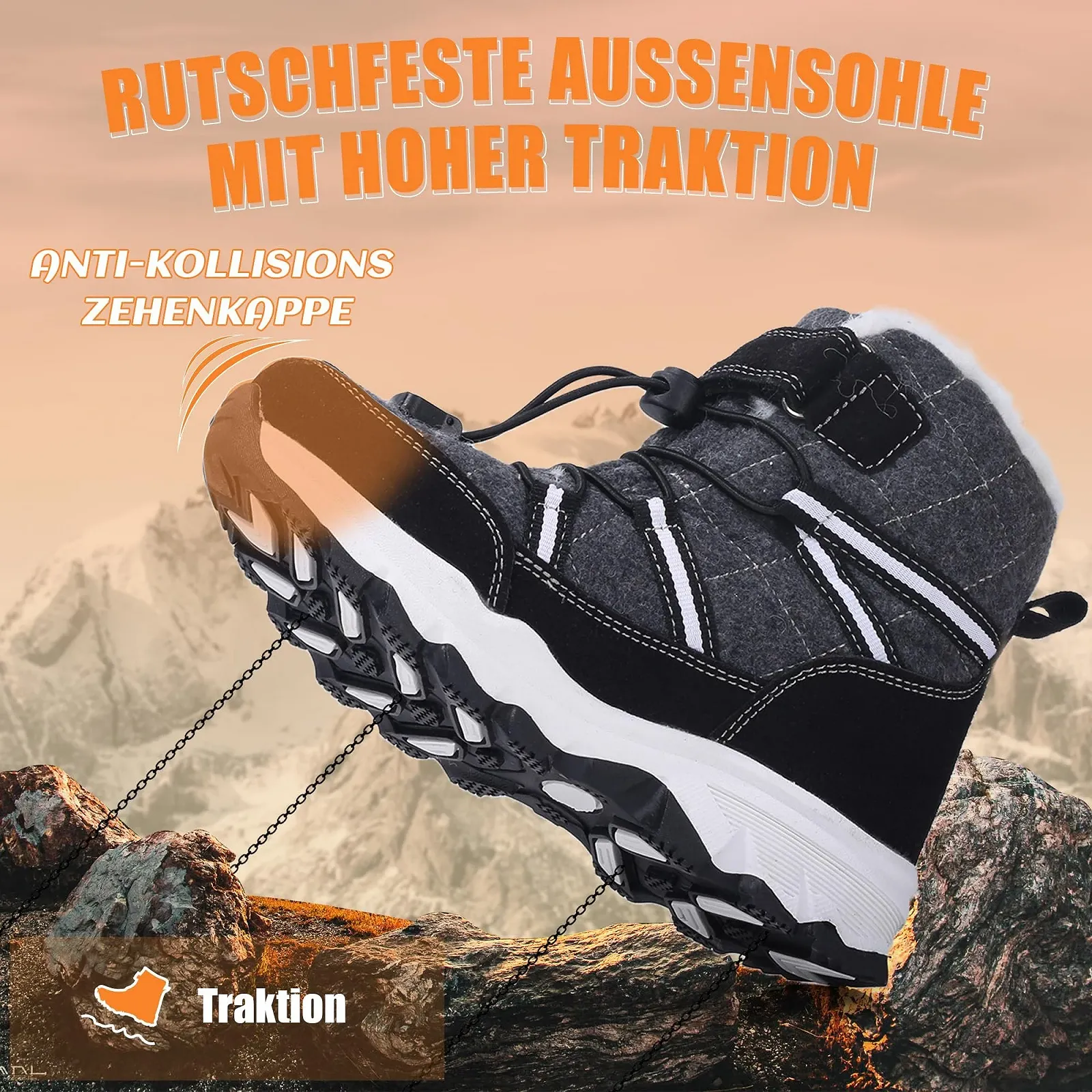 Черевики Visionreast зимові, дитячі, для дівчат і хлопчиків, для походів, з вовняною підкладкою, снігові, бавовняні, нековзкі, для вулиці, фото №5