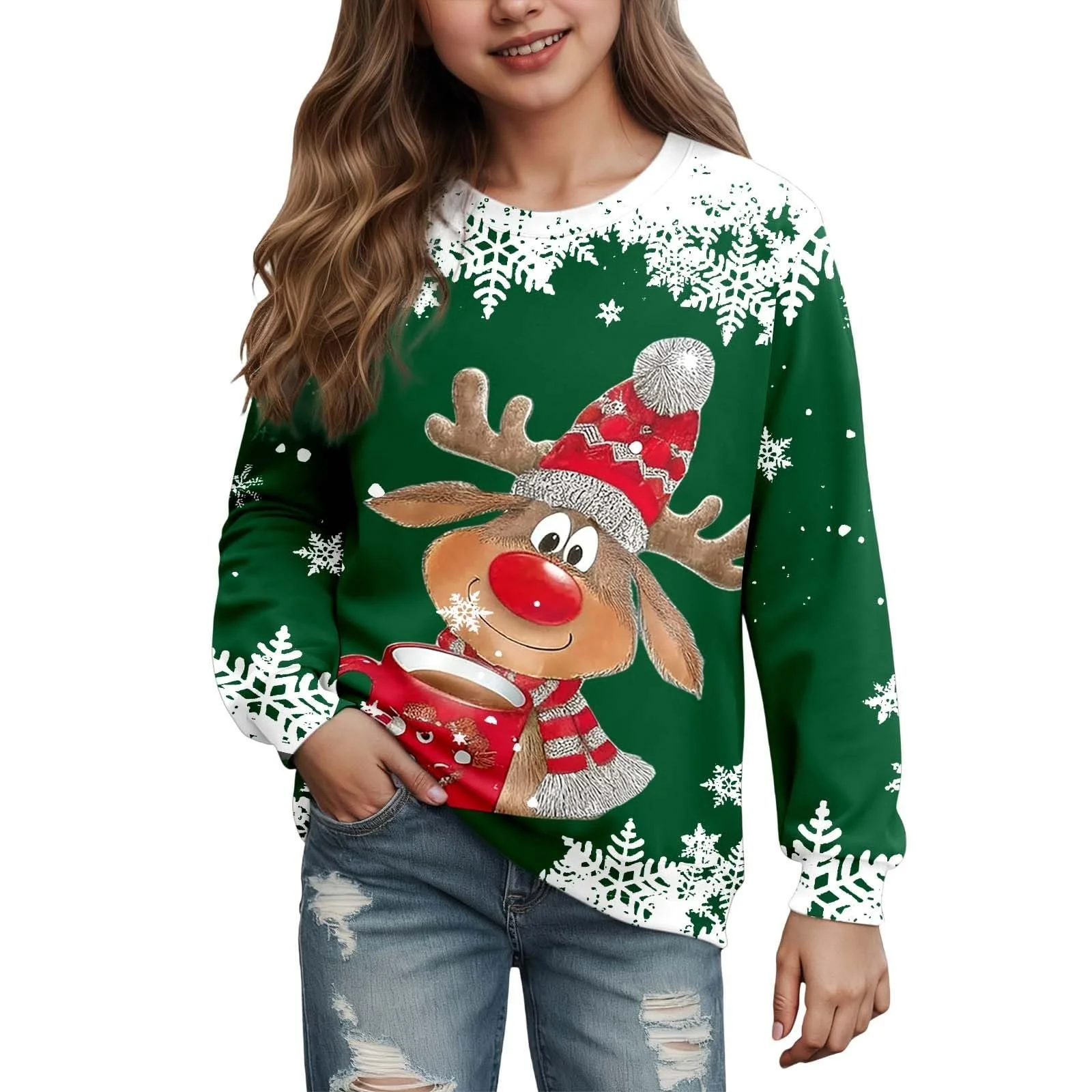 Рождественский свитер для девочки, забавный свитшот Merry Christmas с круглым вырезом, рождественский пуловер с длинными рукавами и рождественским мотивом, легкая рождественская одежда, комфортные рождественские топы, фото №1