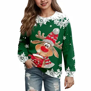 Рождественский свитер для девочки, забавный свитшот Merry Christmas с круглым вырезом, рождественский пуловер с длинными рукавами и рождественским мотивом, легкая рождественская одежда, комфортные рождественские топы - Фото 1