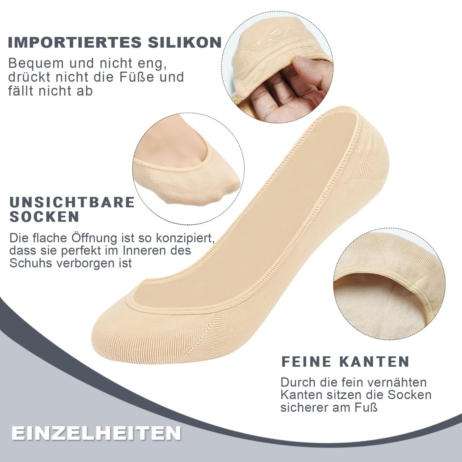 Носки ZOCONE Женские Хлопковые Ankle No Show Invisible с Нескользящим Силиконом Дышащие для Балерин Лоферов (34-38), фото №3