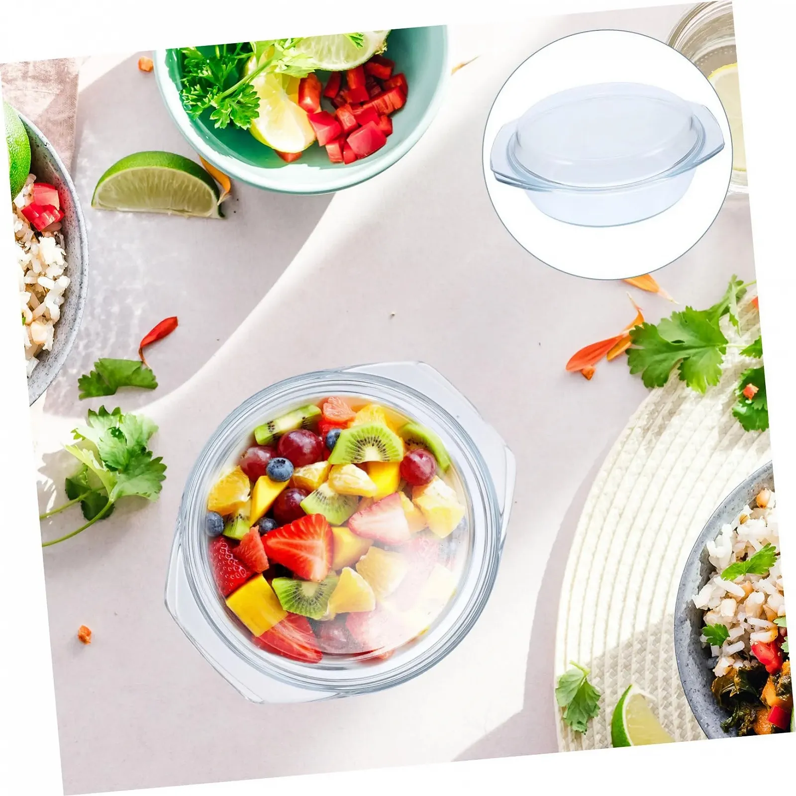 Стеклянная форма для микроволновой печи с крышкой и ручками термостойкая прозрачная, фото №5 Стеклянная форма для микроволновой печи с крышкой и ручками термостойкая прозрачная, фото №5