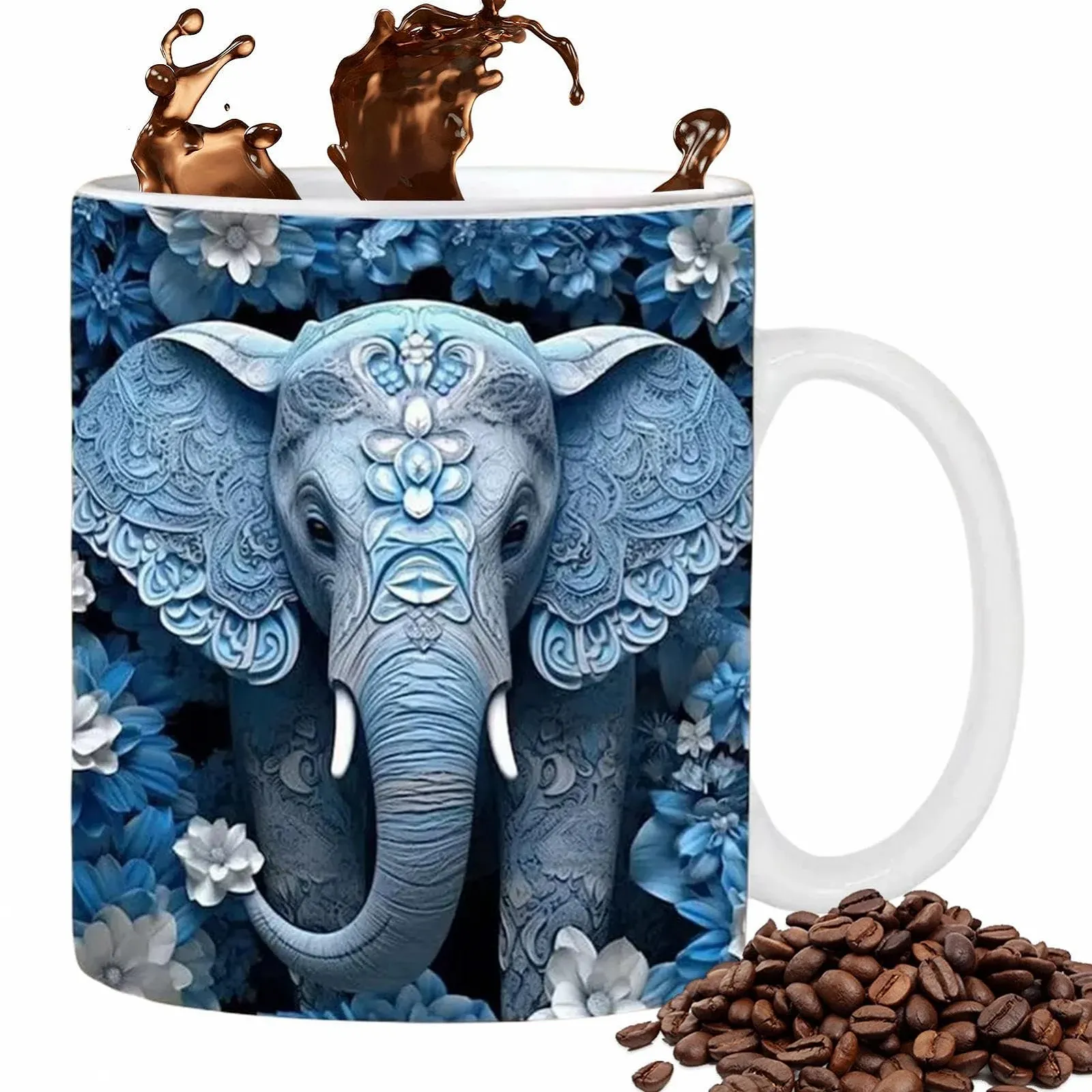 Керамическая чайная чашка с слоником, 350 мл, фото №1