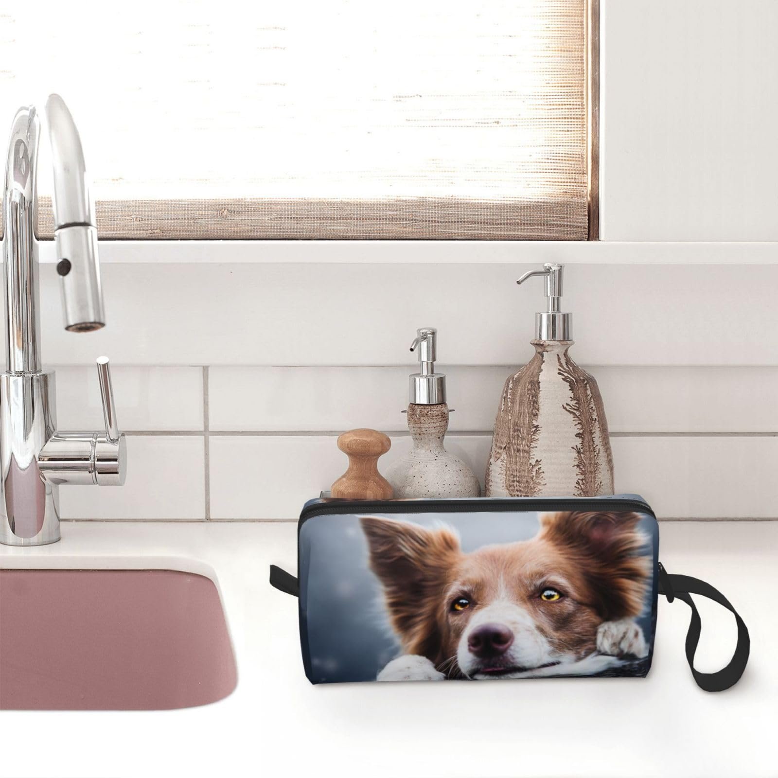 Косметичка Brauner Border-Collie-Bokeh-Gott mit gelben Augen 20 x 6 x 9 см, фото №7