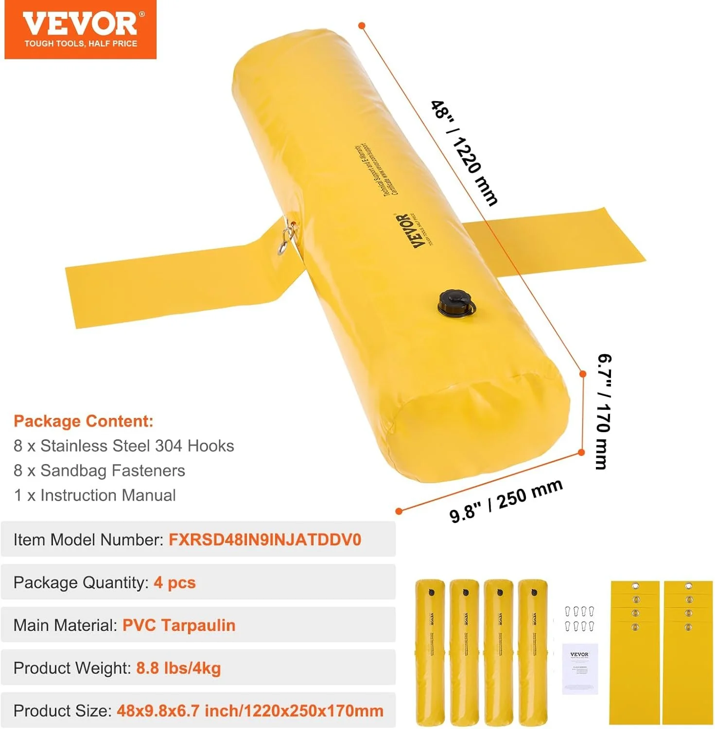 Резинові бар’єри від повені VEVOR / 4 шт / Жовті, фото №7