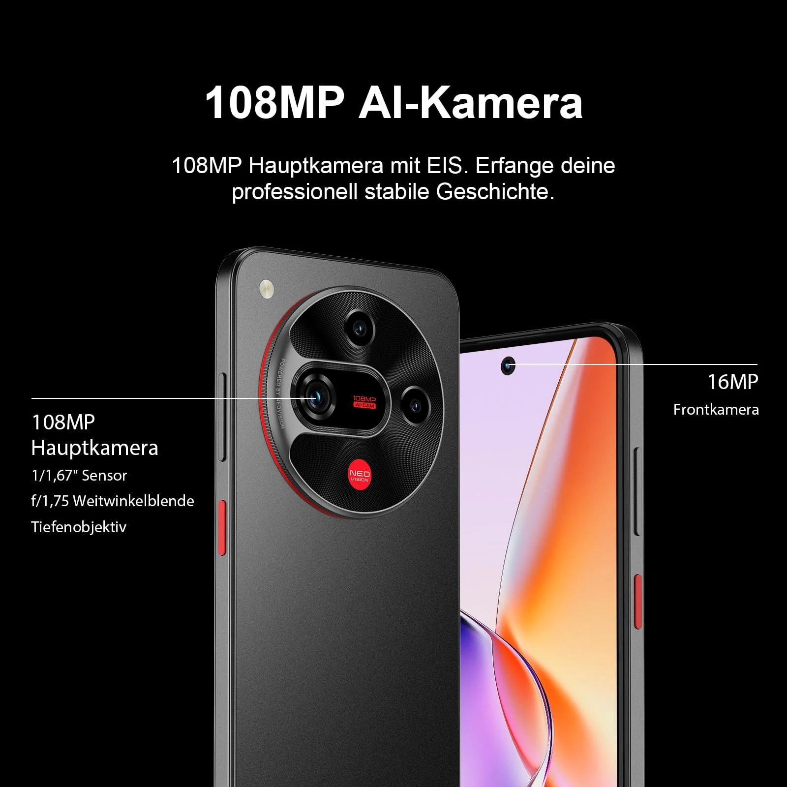 Смартфон nubia Focus 2 5G 6.7" HD+ 108MP 8GB RAM 256GB 5000 мАч Android 15 Dual SIM Черный, фото №3