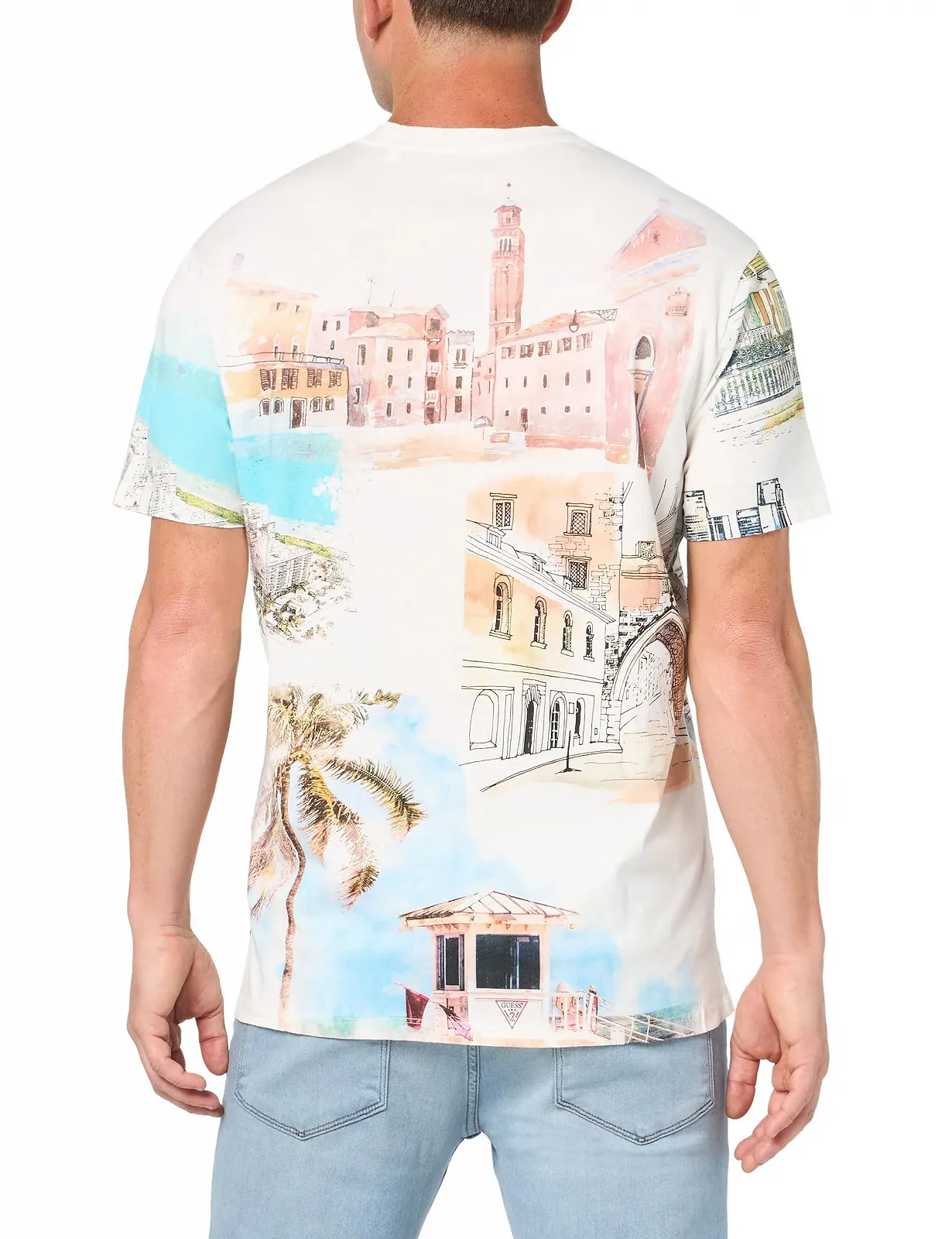 Футболка GUESS Eco Riviera Postcard Tee, білий 'сіль', різнокольоровий, L, фото №2