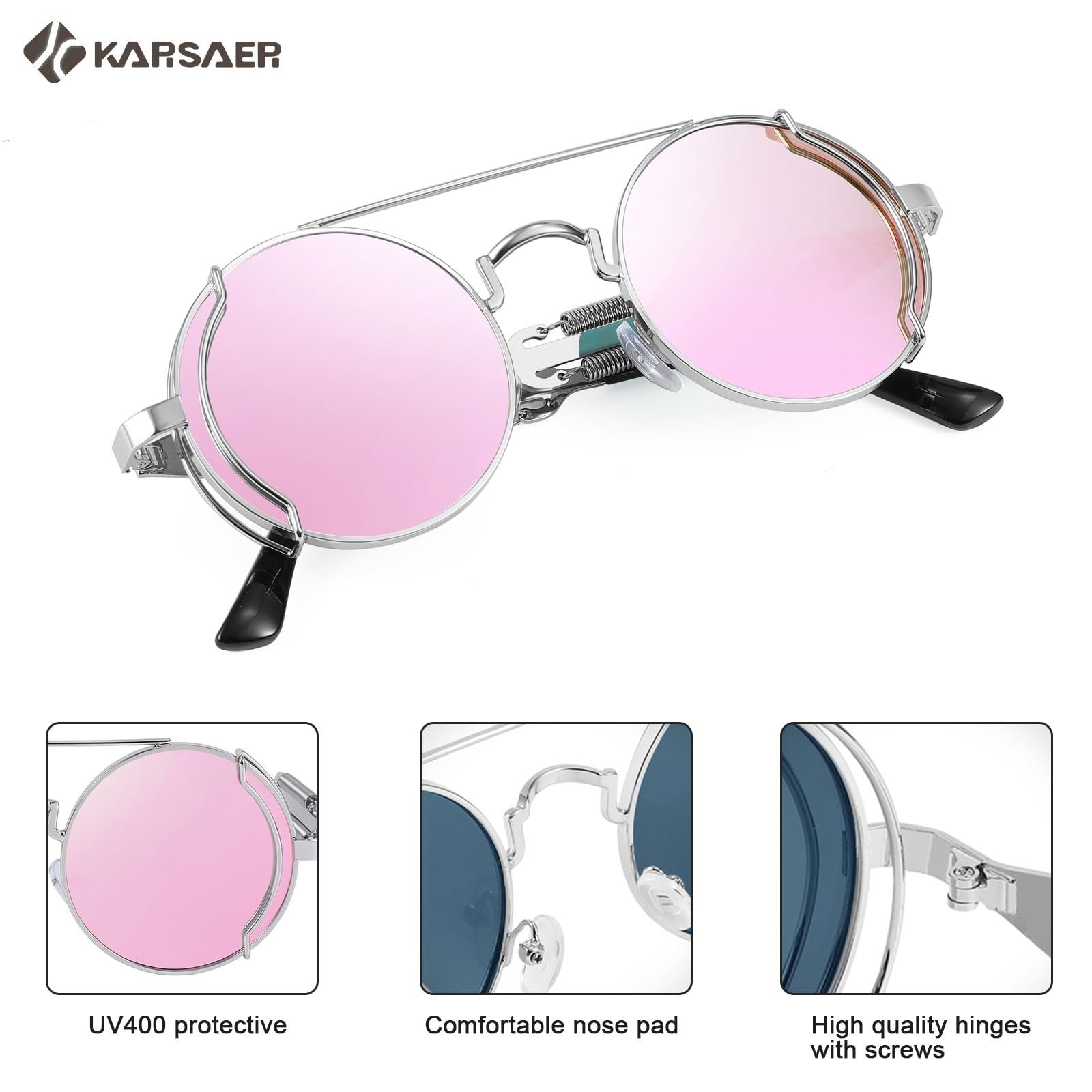 Сонцезахисні окуляри Steampunk Karsaer Ретро Круглі Hippie Металева оправа Вінтажні Фестивальні з УФ-захистом, фото №5