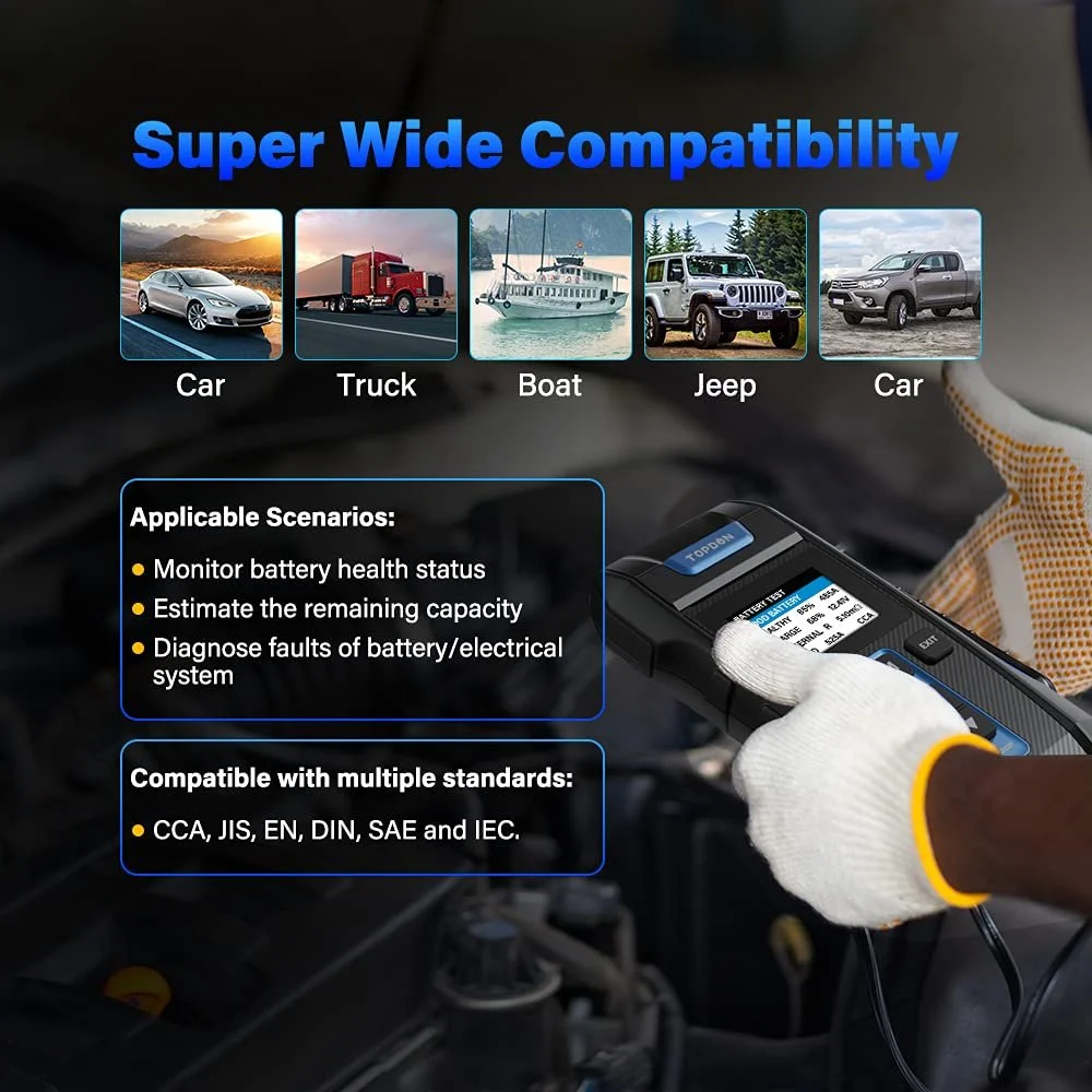 Тестер автомобильных аккумуляторов TOPDON BT300P с принтером Черный, фото №4 Тестер автомобильных аккумуляторов TOPDON BT300P с принтером Черный, фото №4