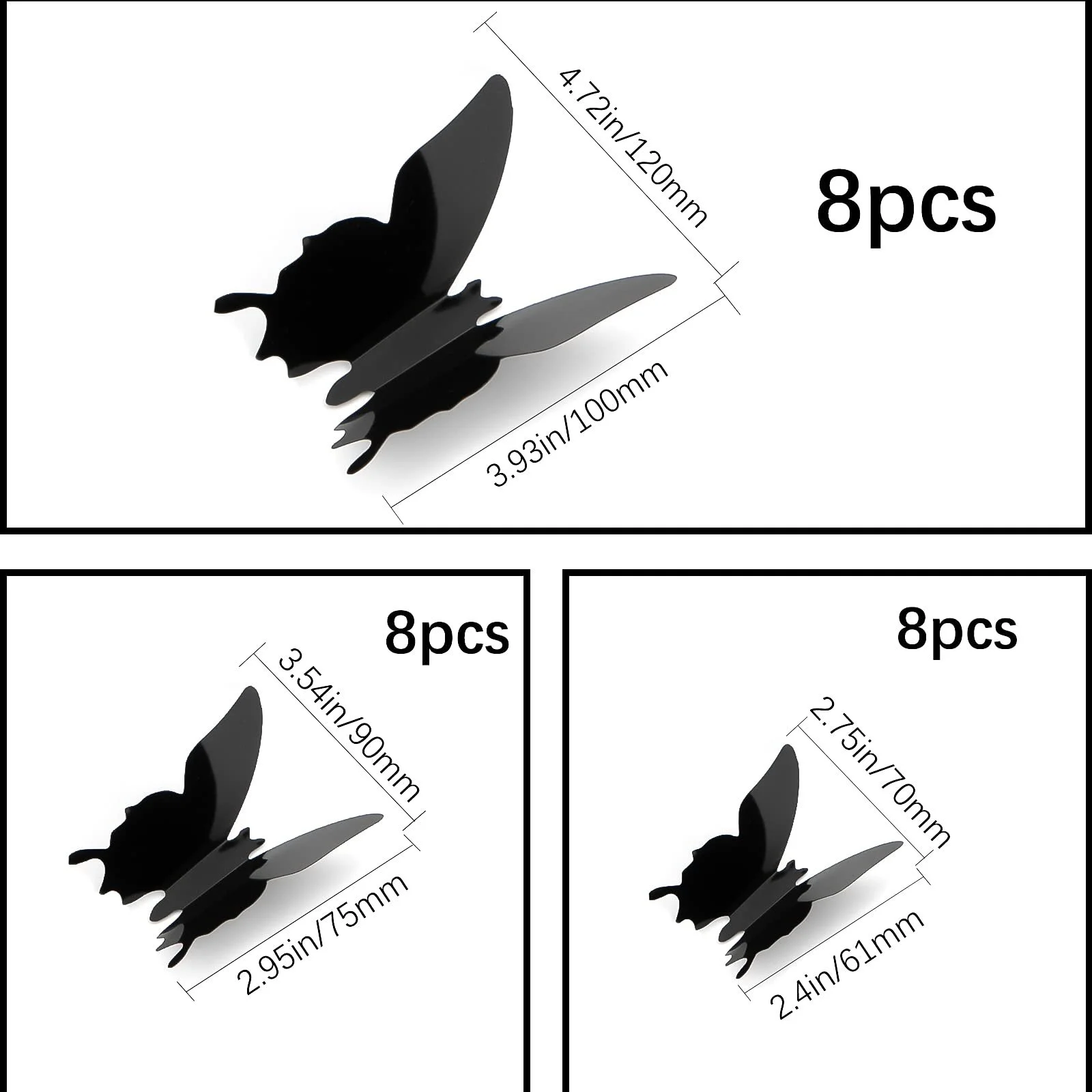 3D-наклейки на стіну SAVITA Метелики 24 шт. чорні, фото №2