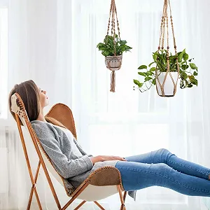 Тримачі для вазонів макраме набір 3 шт. бавовняна мотузка 88/90/92 см Коричневий synthetic.ua - Фото 1