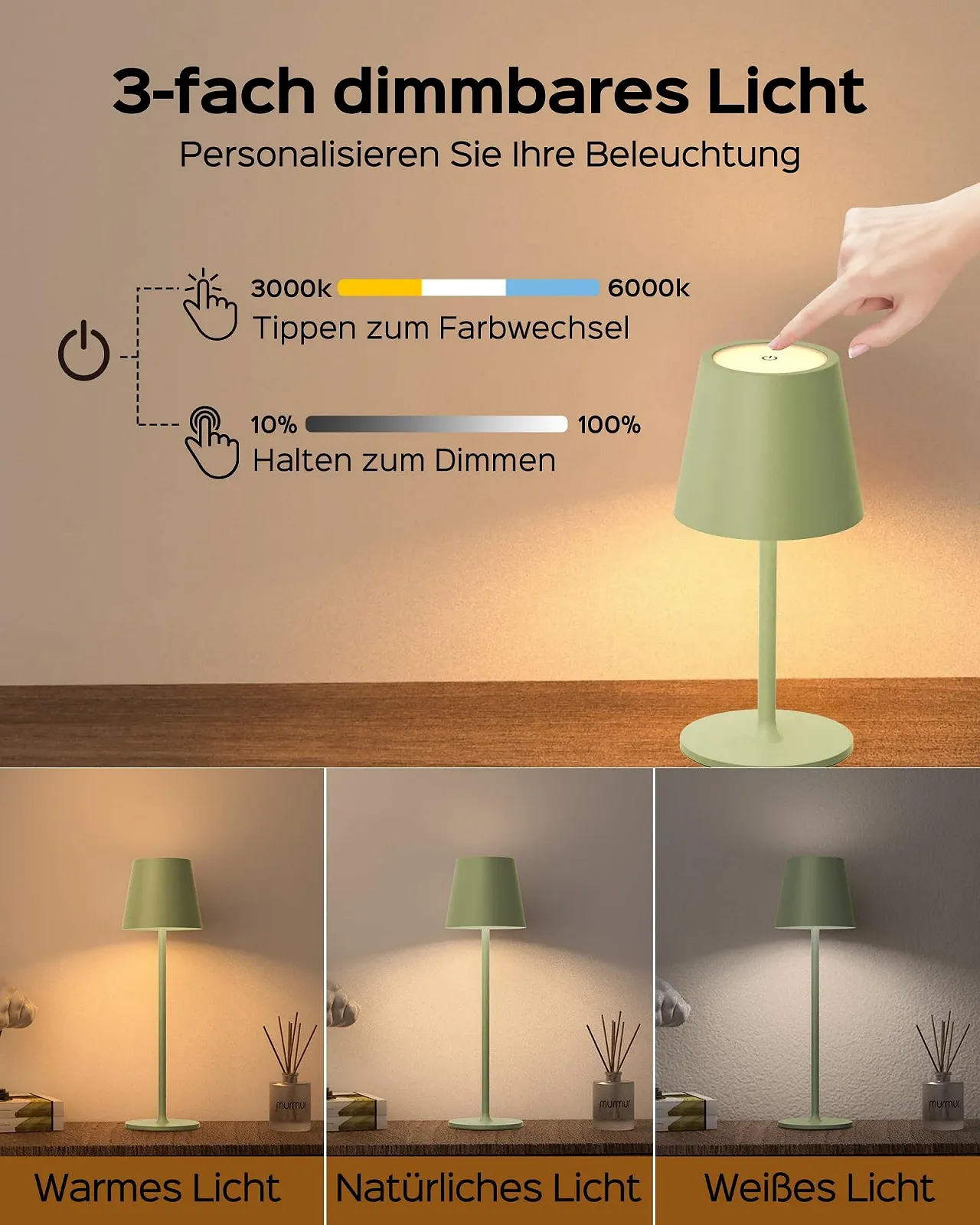 Настільна лампа JACKYLED бездротова акумуляторна 5000 мАг LED з димуванням регульована висота, фото №3