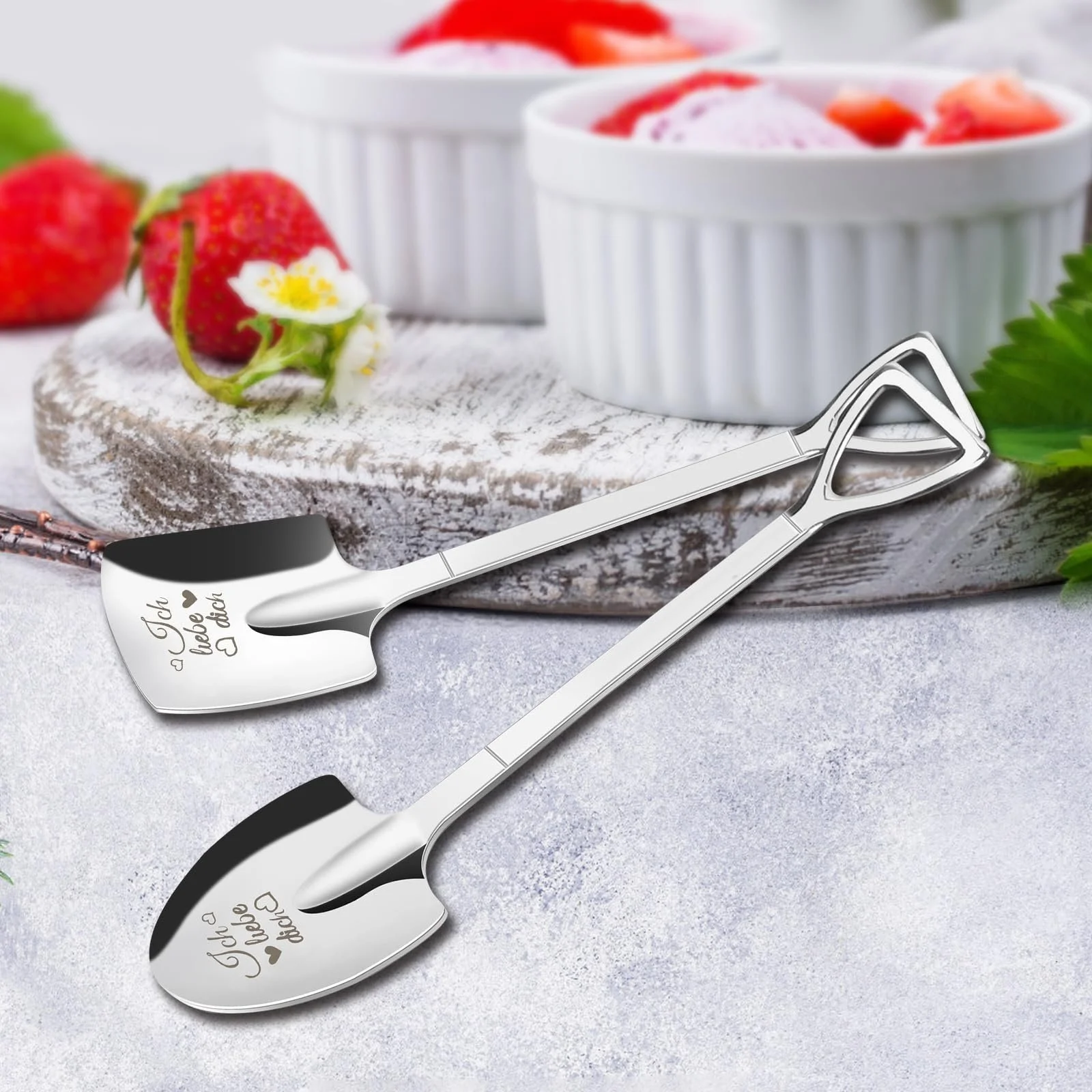 Ложка для морозива з гравіюванням Ice Cream Spoon, 2 x Нержавіюча сталь, для пар, фото №3