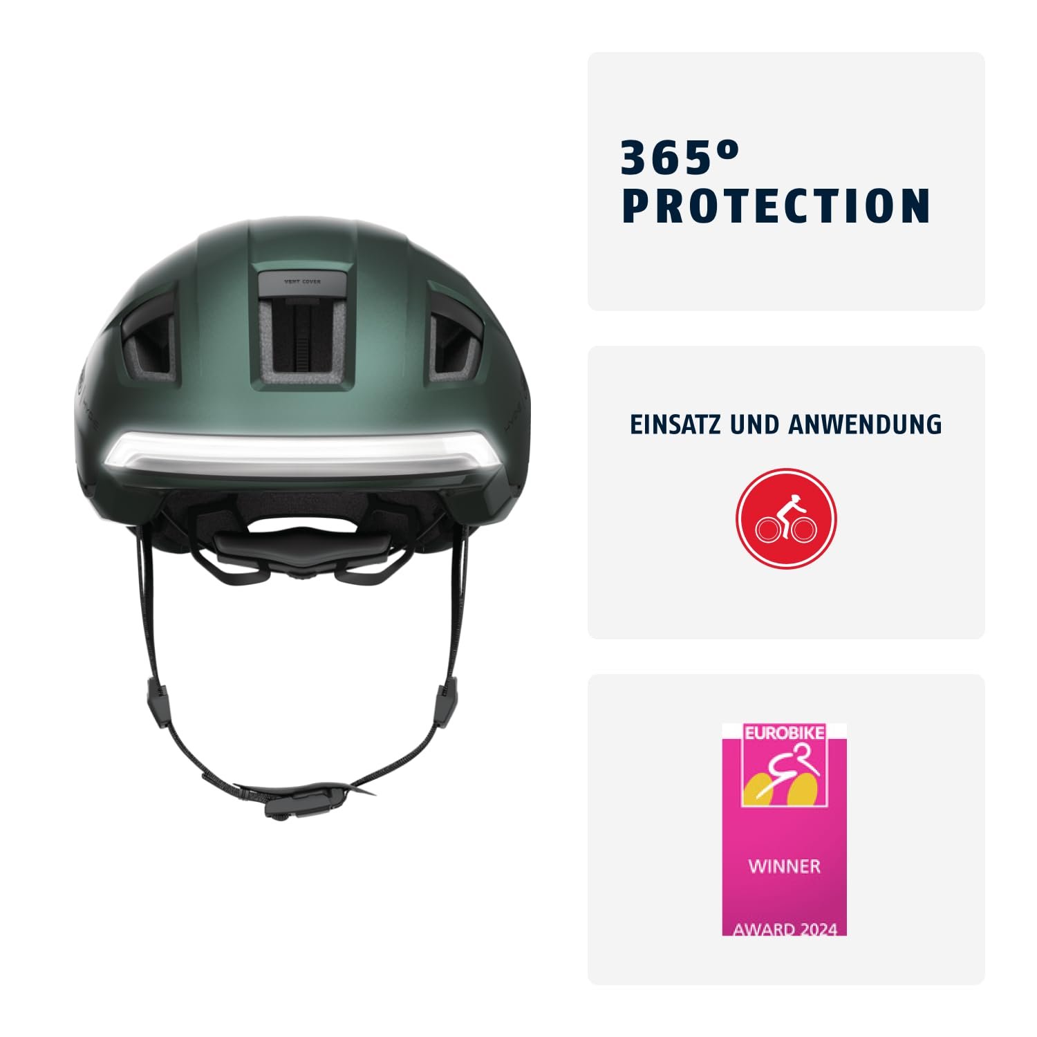 Шолом ABUS HYP-E з переднім ліхтарем, заднім ліхтарем та миготливим світлом - також підходить для їзди на велосипеді на E-Bike та S-Pedelec - для підлітків та дорослих, фото №2