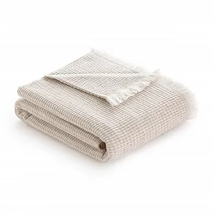 Покрывало Todocama Многоцелевое для кровати, дивана и как шейный платок Хлопок с дизайном Гофре Песочный бежевый, 230 x 240 см Песочный бежевый - Фото 1