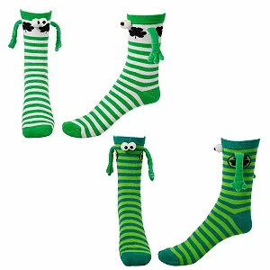 Носки Saint Patricks Day 2 пары, Носки с клевером ко Дню Святого Патрика, Магнитные носки для держания за руки для косплея на День Святого Патрика, Марди Гра, для повседневной носки (в полоску), Зеленый, Черный, Белый - Фото 1