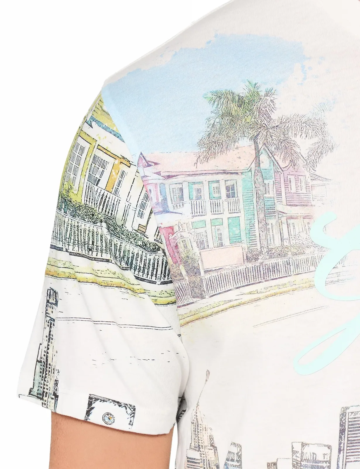 Футболка GUESS Eco Riviera Postcard Tee, білий 'сіль', різнокольоровий, L, фото №3