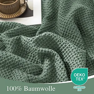 Покрывало CHUFFED Вафельный пике 270 x 230 см 100% Хлопок Вафельный узор Легкое одеяло как покрывало для дивана Мягкое одеяло для гостиной Зеленый synthetic.ua - Фото 1