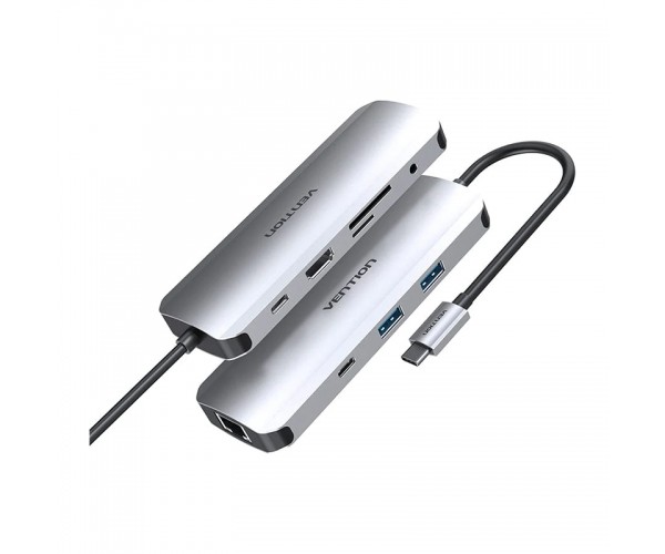 Док-станція USB3.1 Type-C -- HDMI/USB 3.0x2/RJ45/USB-C/SD/TF/TRRS 3.5mm/PD 100W Hub 9-in-1 Vention, фото №6