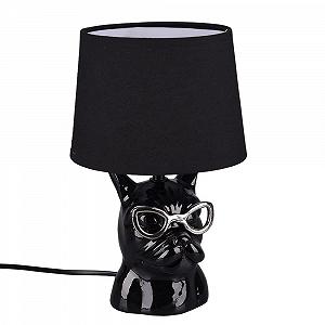 Настільна лампа etc-shop Dog with Glasses керамічна текстильна Хром Чорний, 1x E14, 18 x 29 см - Фото 1